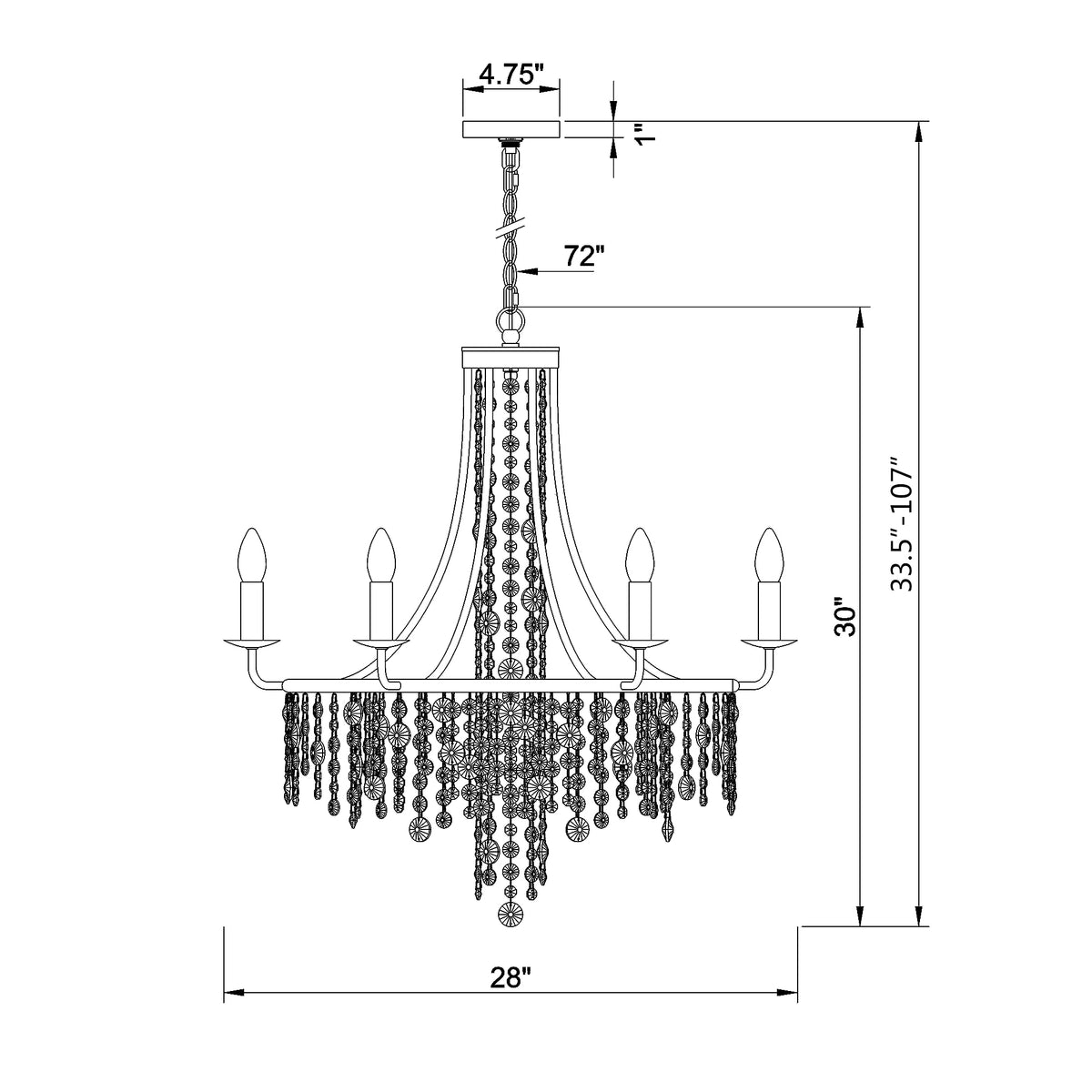 Gabrielle 28'' Chandelier dimensions