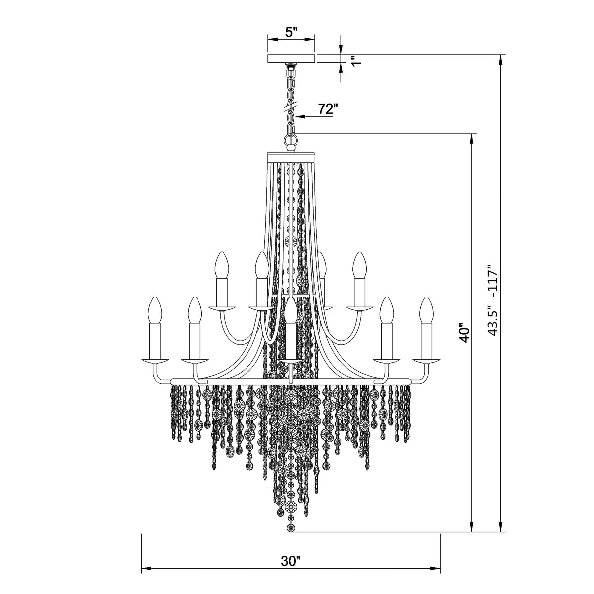 Gabrielle 30'' Chandelier dimensions