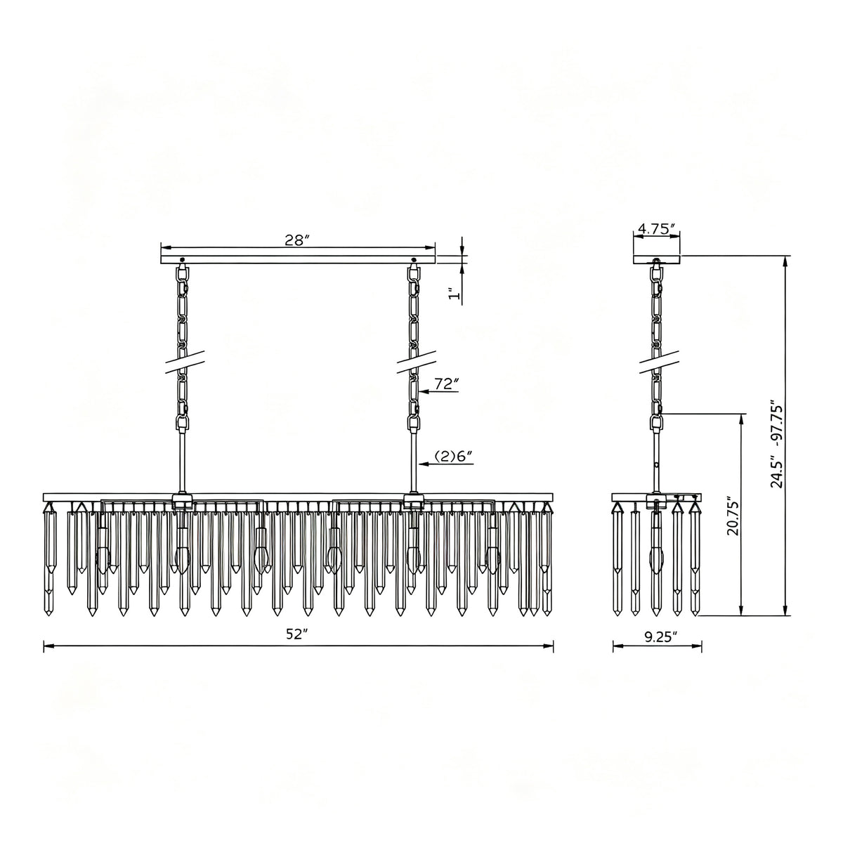 Gemma 52'' Linear Chandelier dimensions