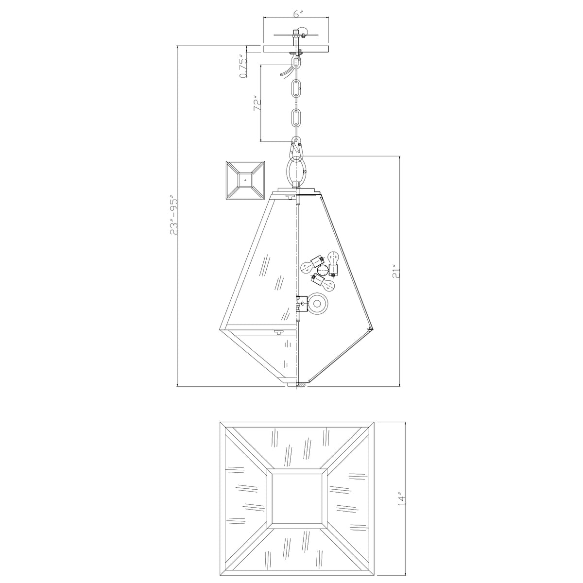 Glacier 14'' Outdoor Pendant dimensions
