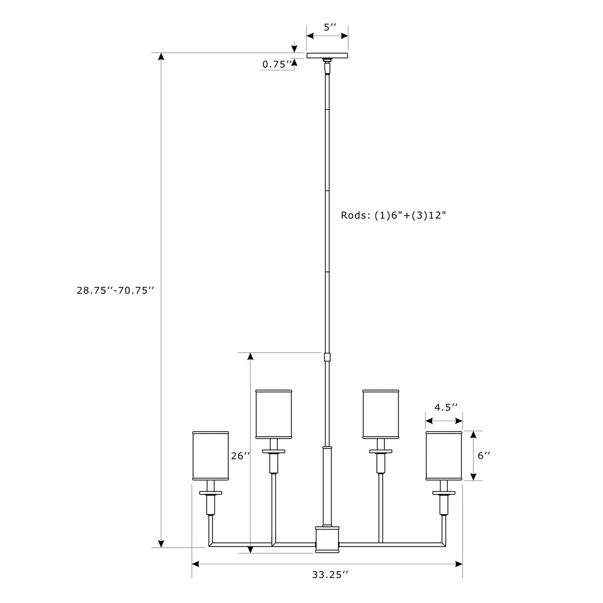 Hatfield 33.25'' Chandelier dimensions
