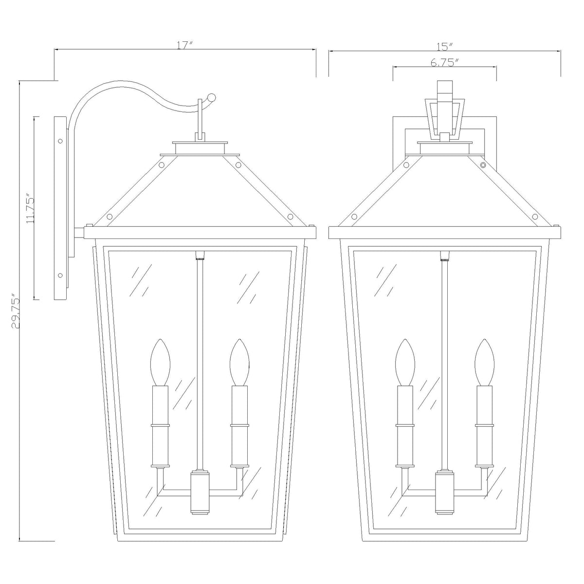 Hawkins 15'' Outdoor Sconce dimensions