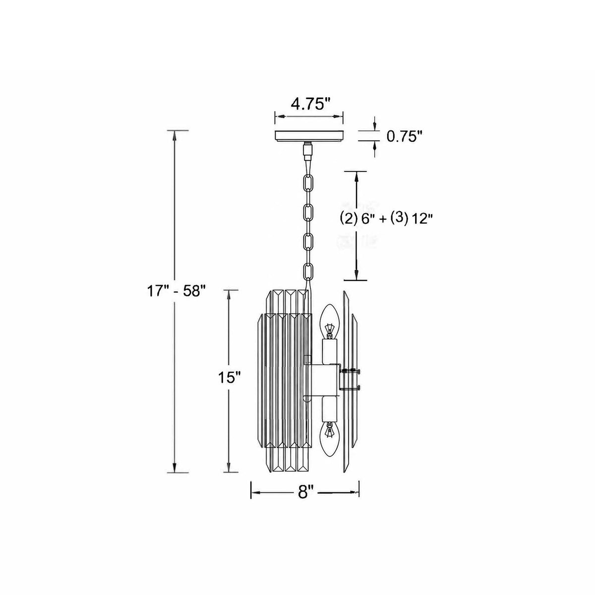 Hayes 8'' Chandelier dimensions