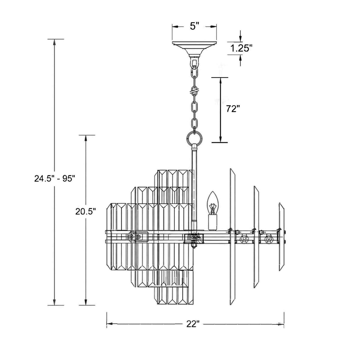 Hayes 22'' Chandelier dimensions