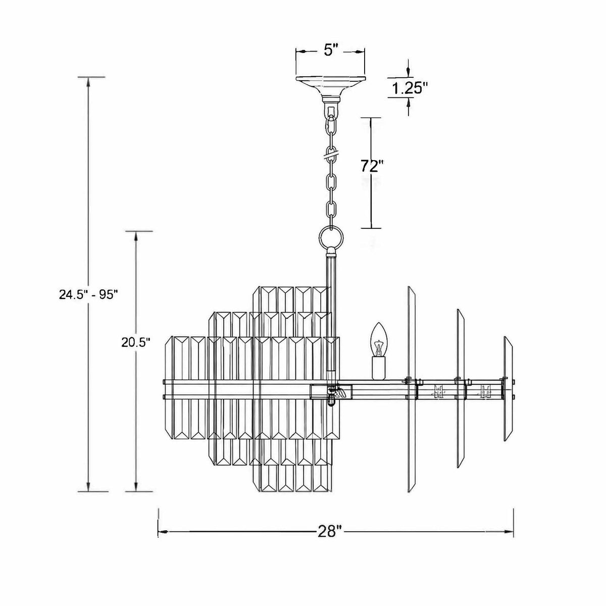 Hayes 28'' Chandelier dimensions