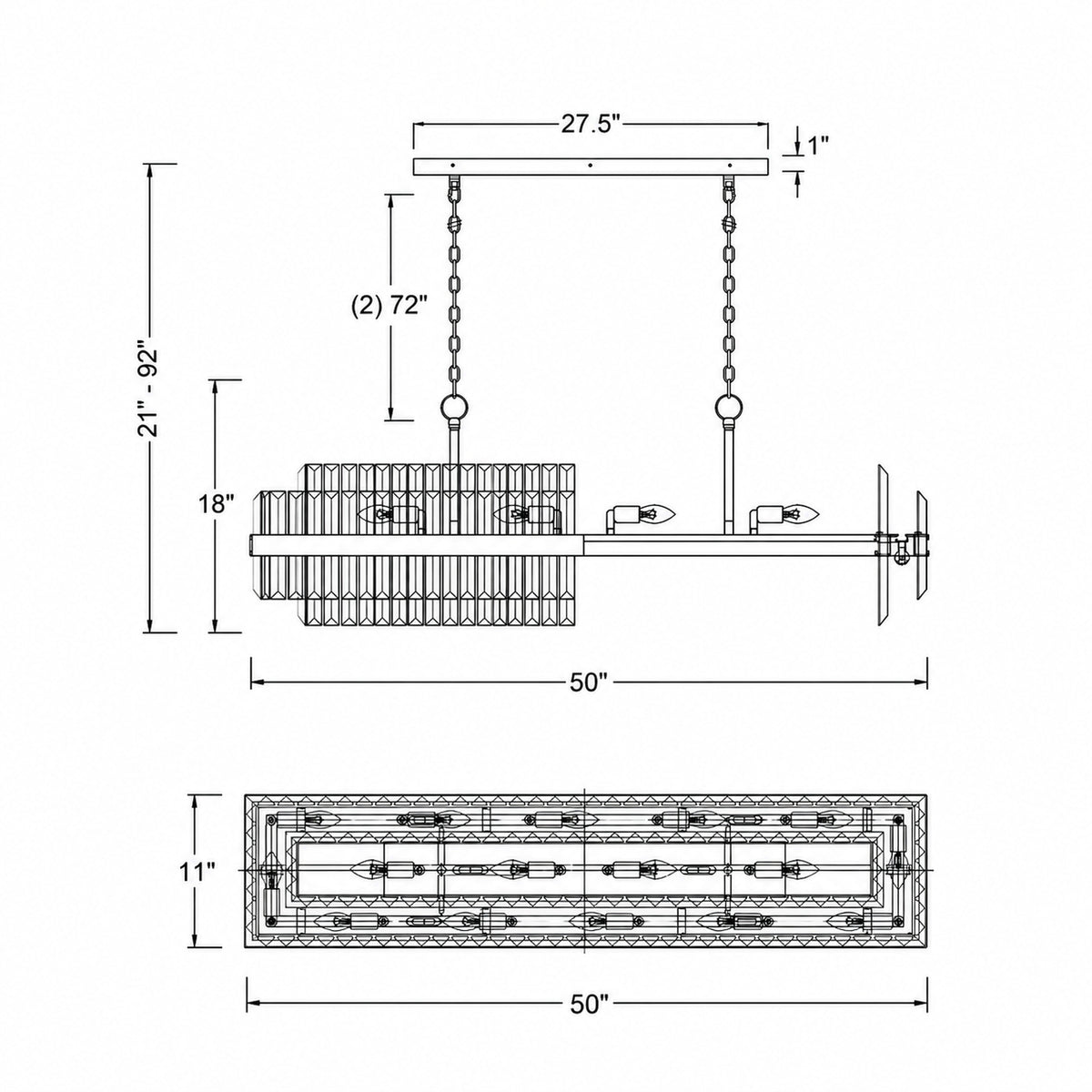 Hayes 50'' Linear Chandelier dimensions