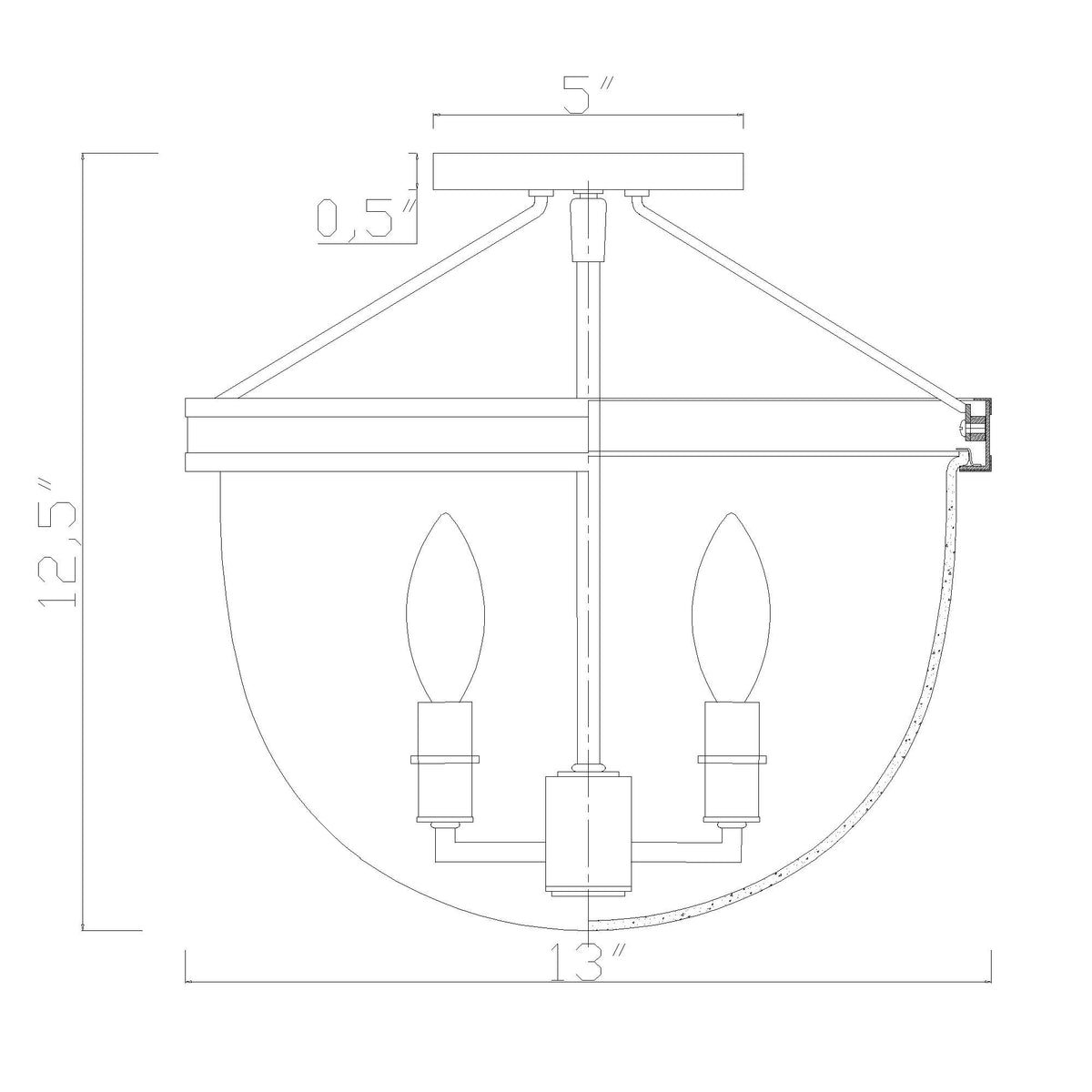 Herrick 13" Semi Flush Mount dimensions