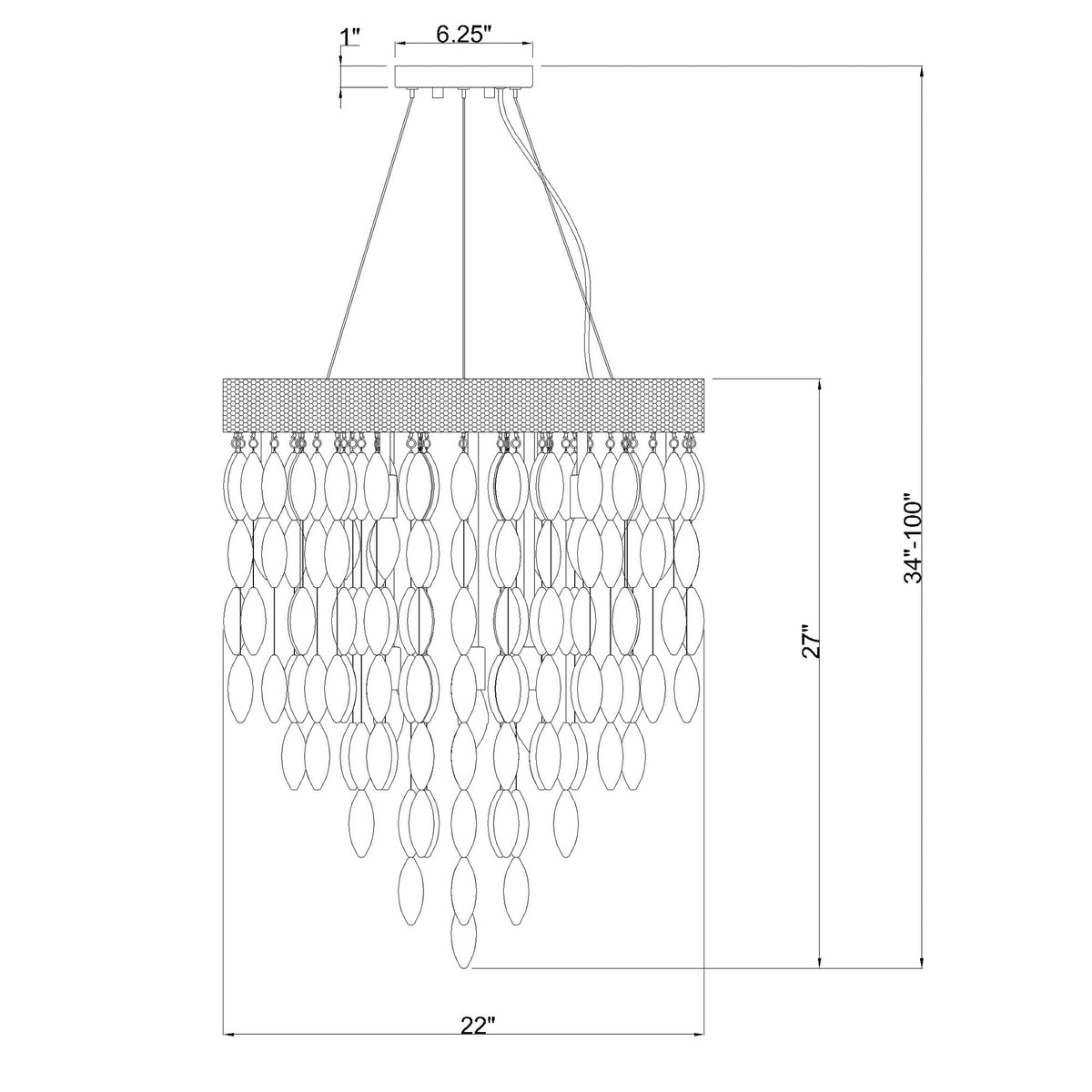 Hudson 22'' Chandelier dimensions