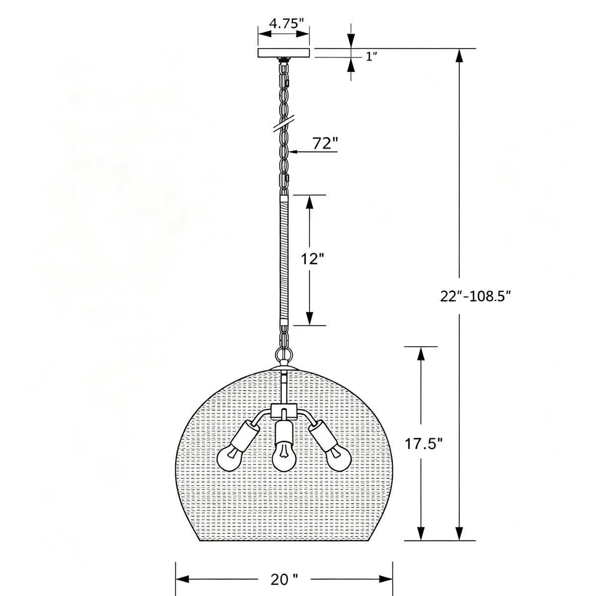 Jace 20'' Pendant dimensions