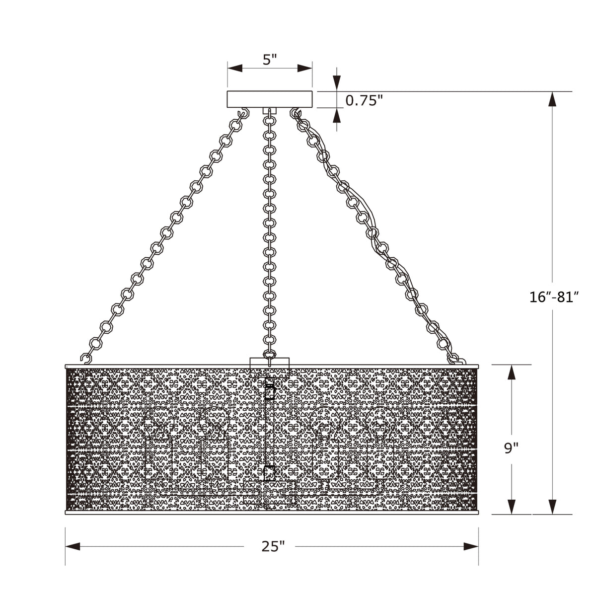 Jasmine 25'' Chandelier dimensions
