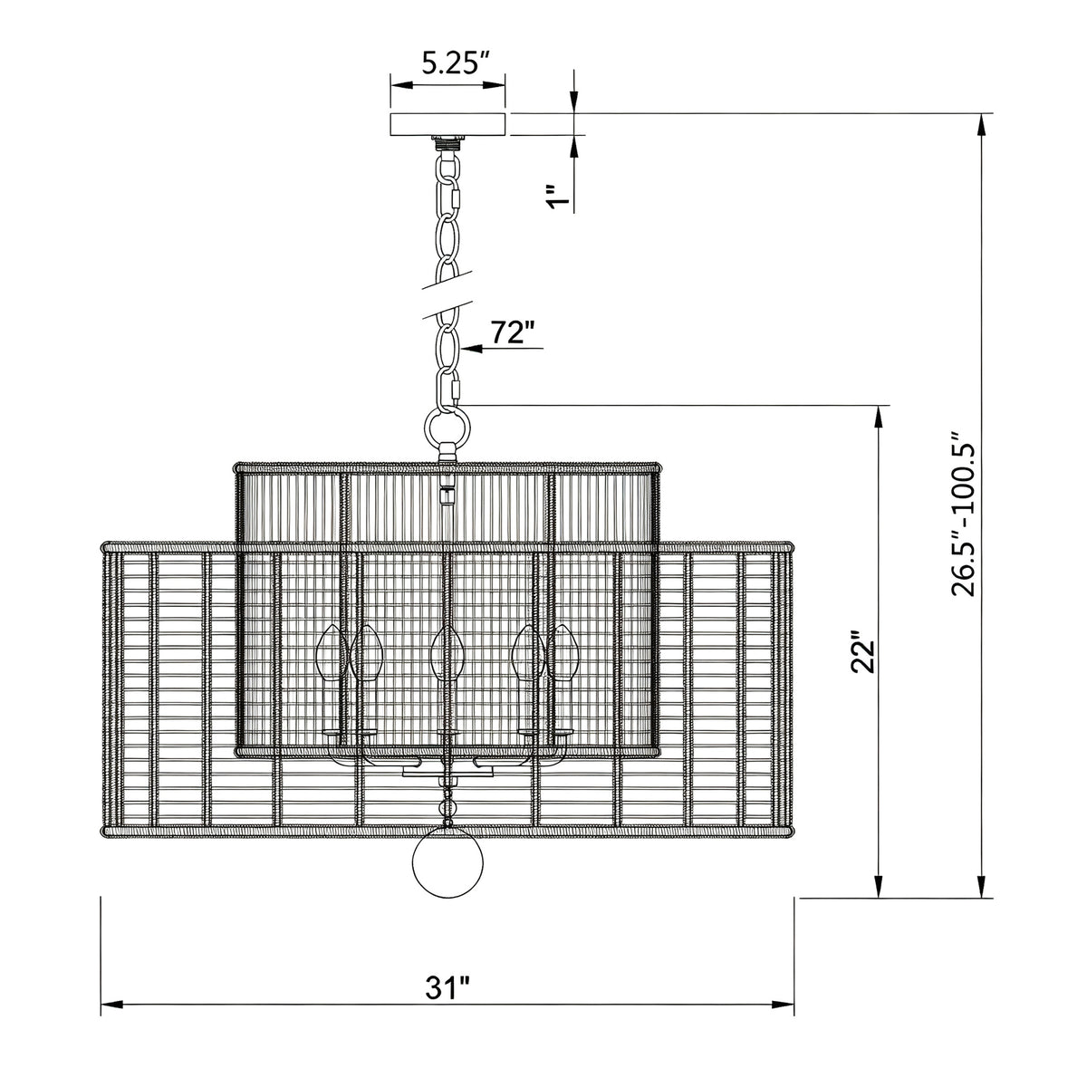 Jayna 31.25'' Chandelier dimensions