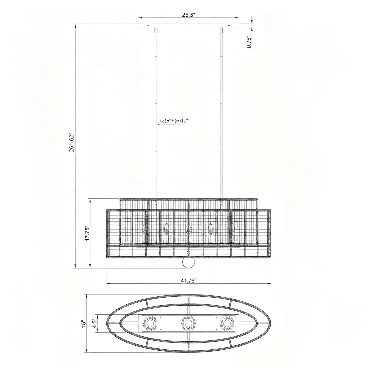 Jayna 41.75'' Linear Oval Chandelier dimensions