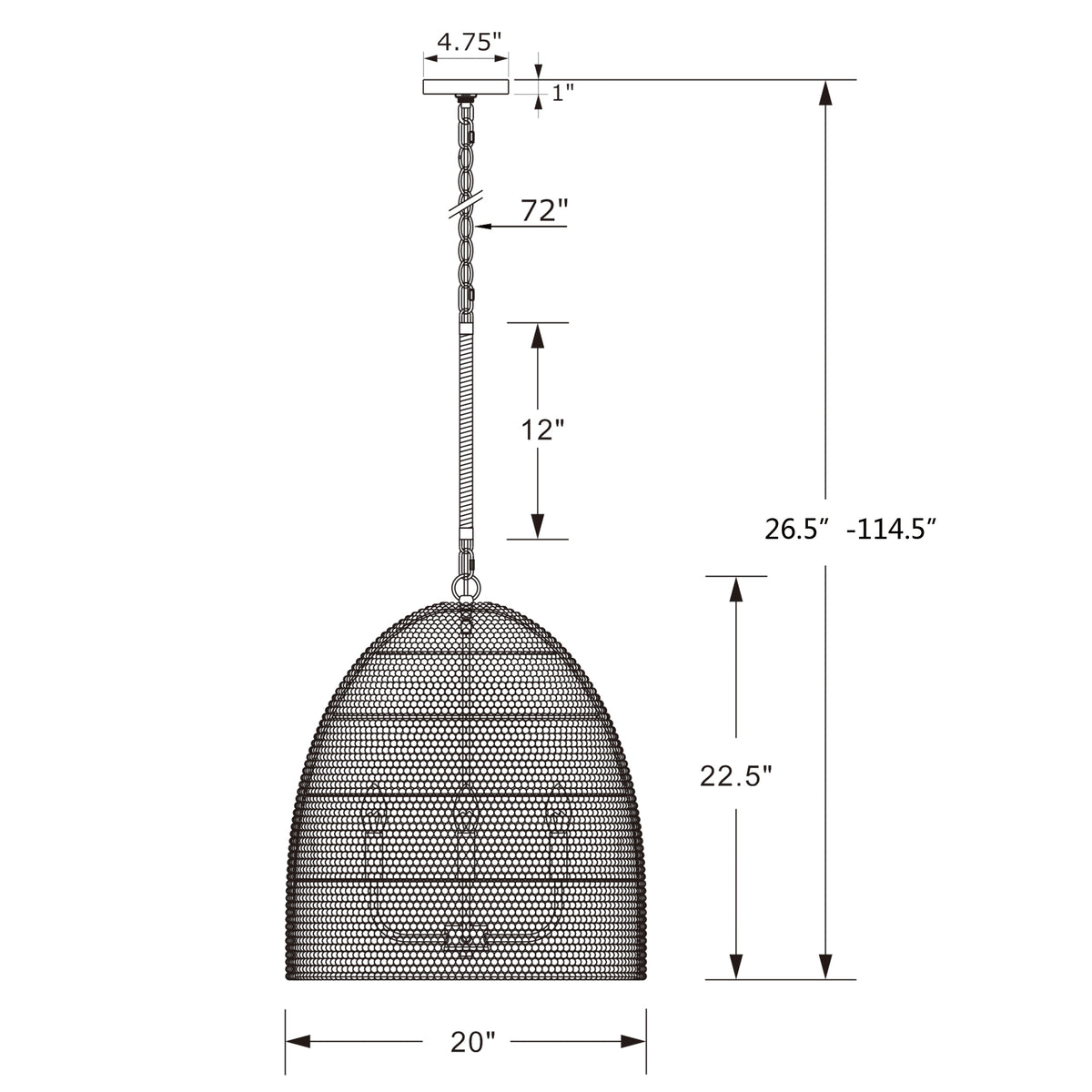 Jasper 20'' Pendant dimensions