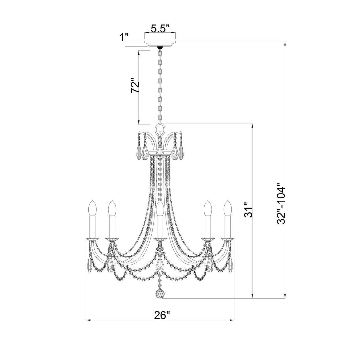 Karrington 26'' Chandelier dimensions