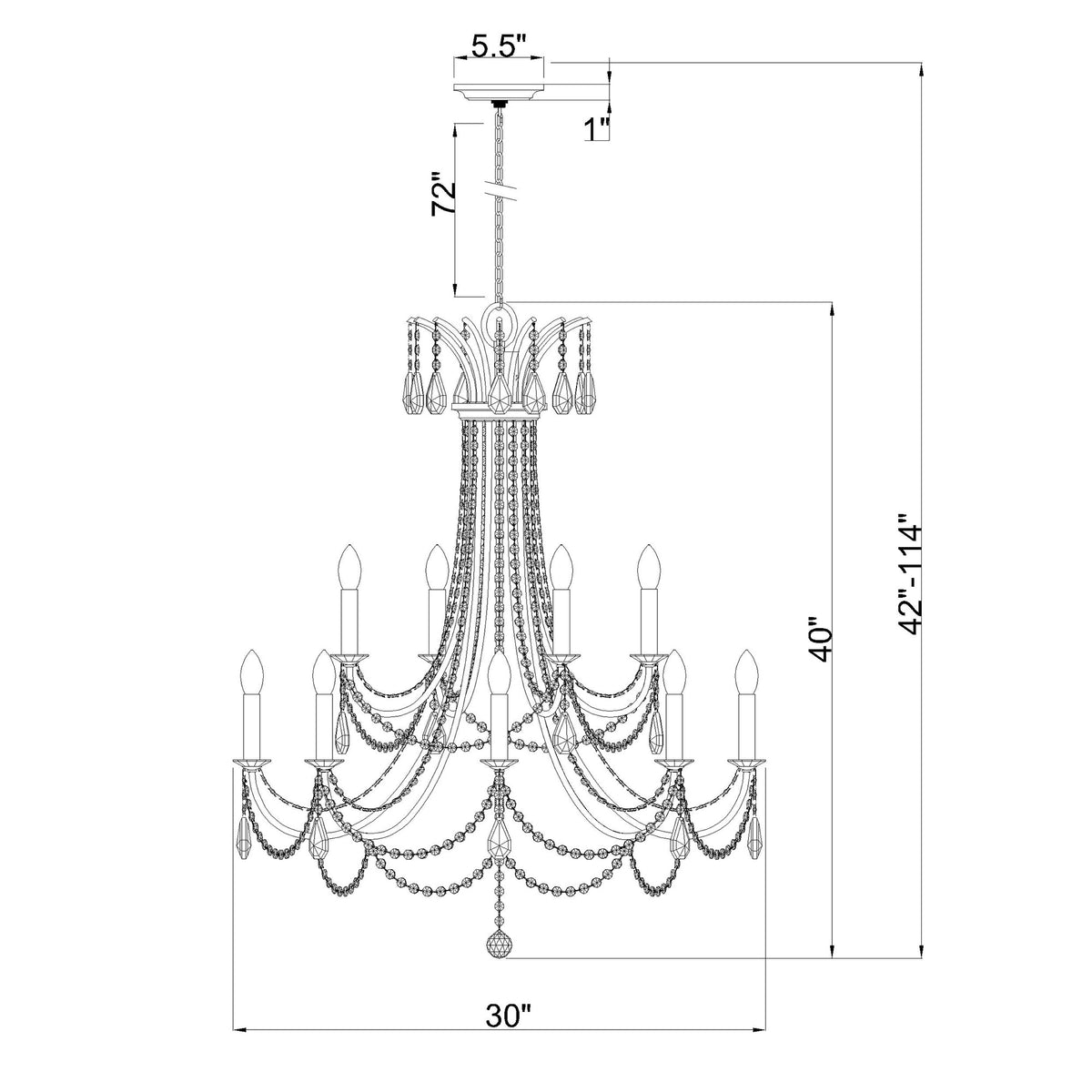 Karrington 30'' Chandelier dimensions