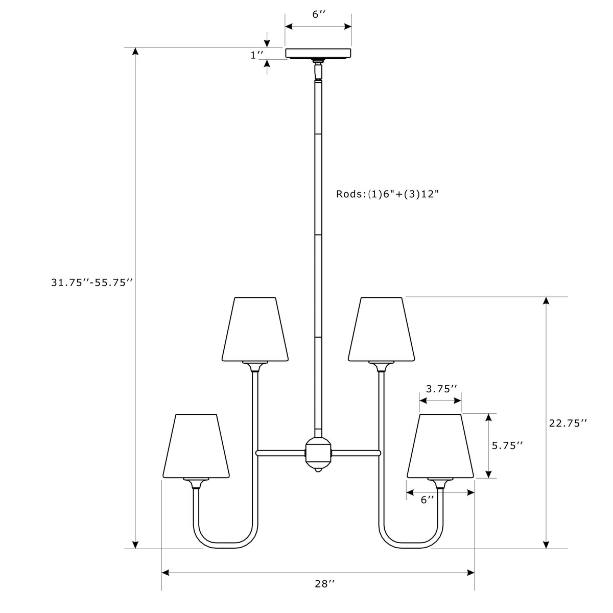 Keenan 28'' Chandelier dimensions