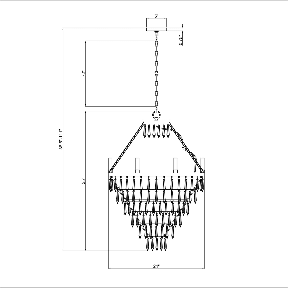 Lucille 24'' Chandelier dimensions