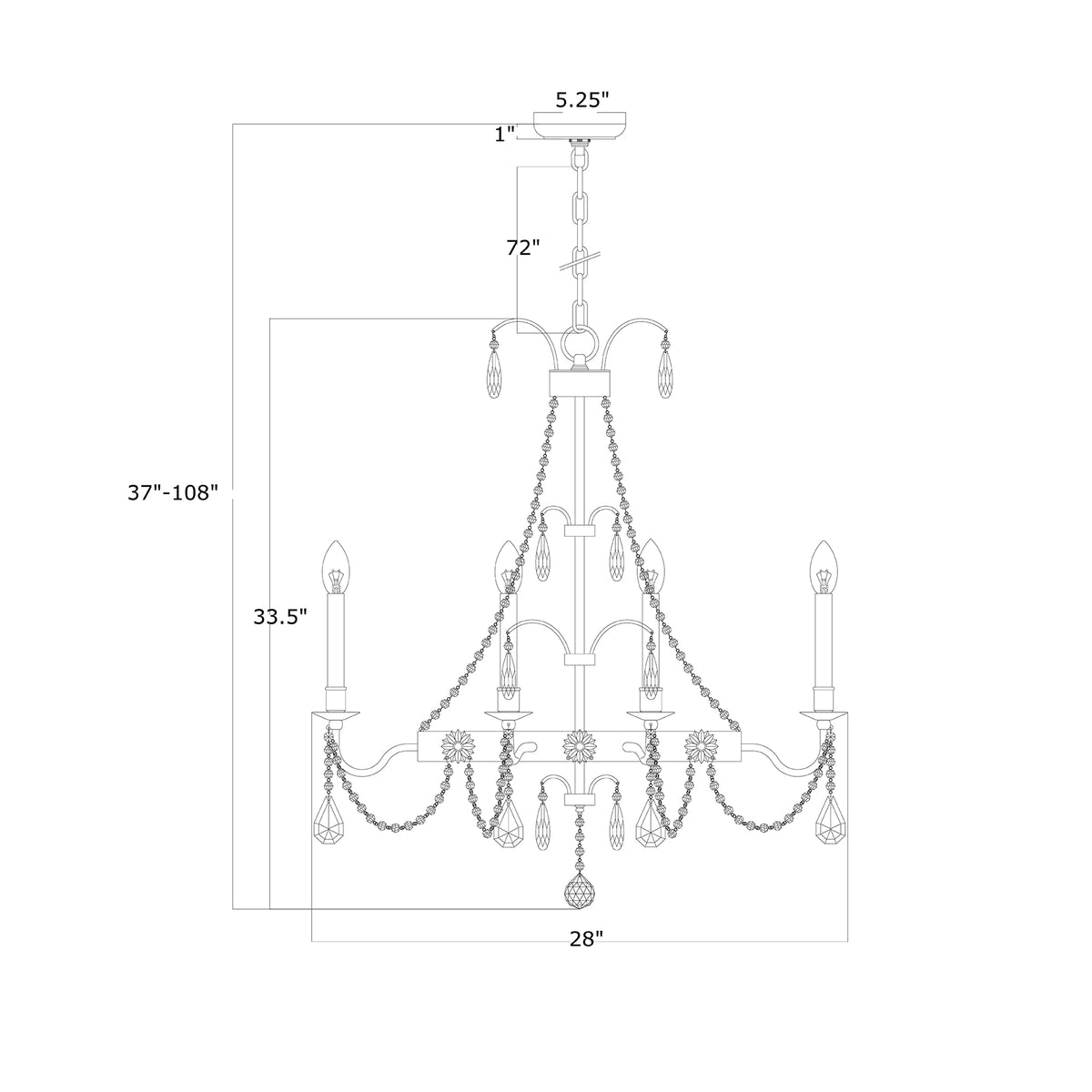 Maizey 28'' Chandelier dimensions