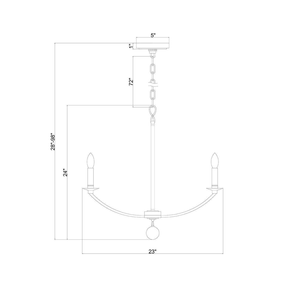 Mila 23'' Chandelier dimensions