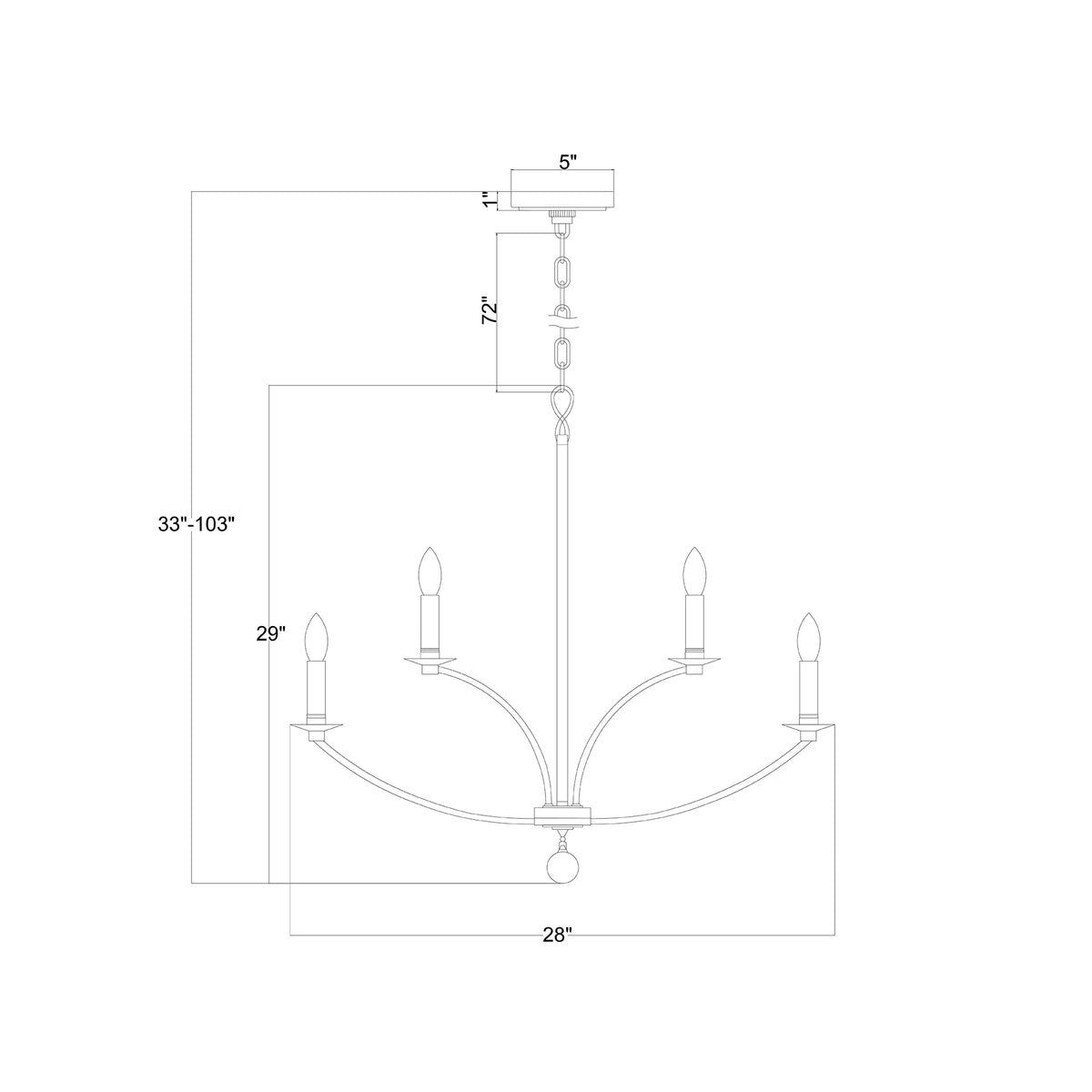 Mila 28'' Chandelier dimensions
