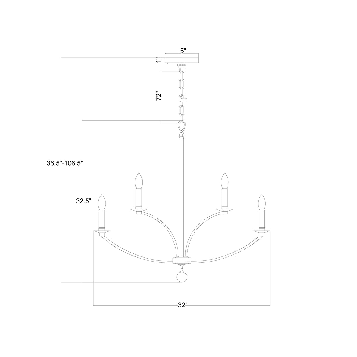 Mila 32'' Chandelier dimensions