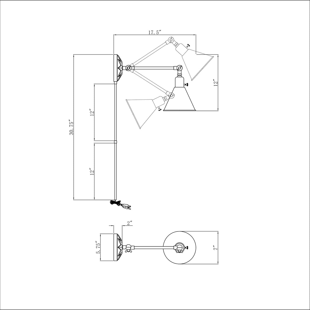Morgan 7'' Task Sconce dimensions