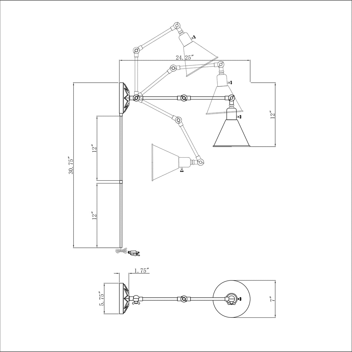 Morgan 7'' Task Sconce dimensions