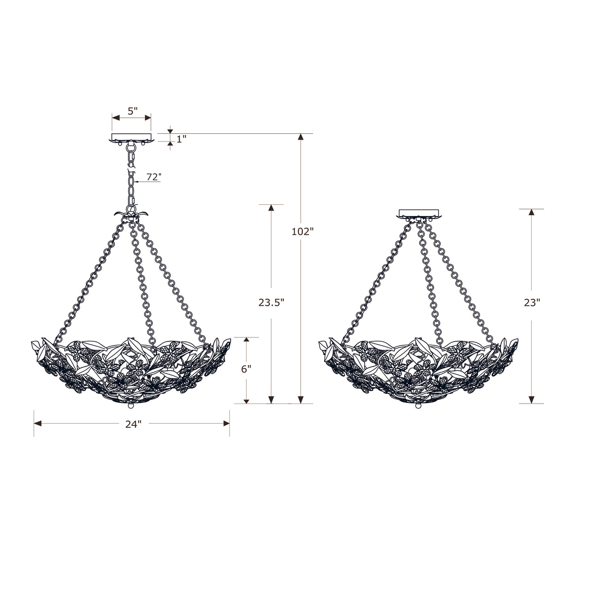 Marselle 24'' Chandelier dimensions