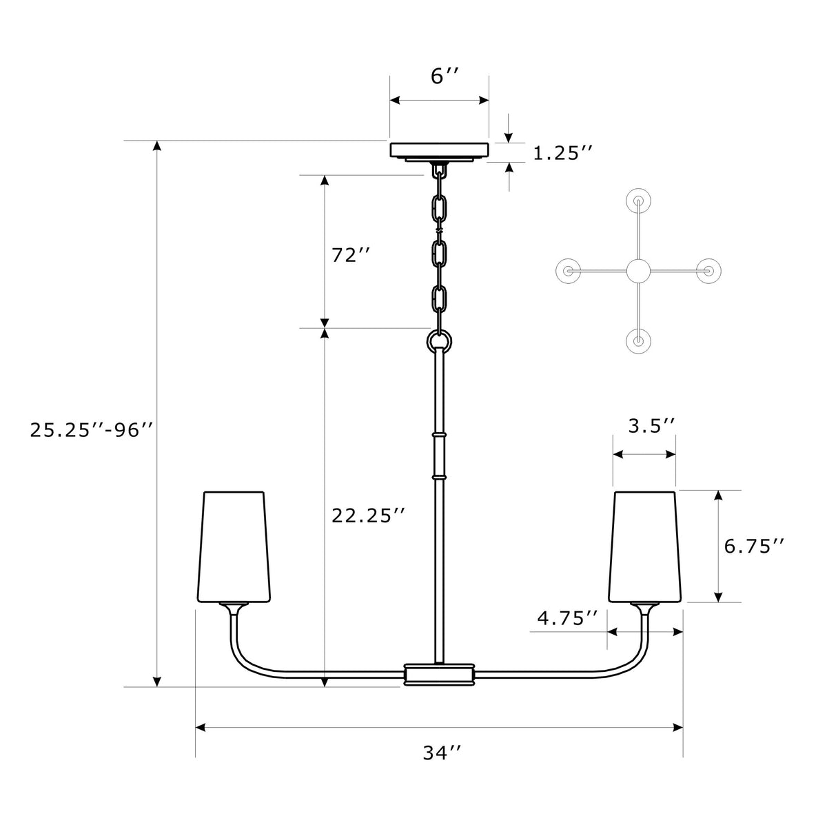 Niles 34'' Chandelier dimensions