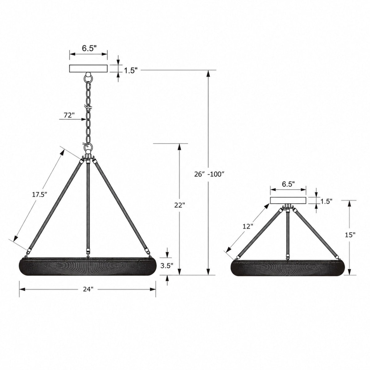 Oakley 24'' Integrated LED Semi Flush Mount dimensions