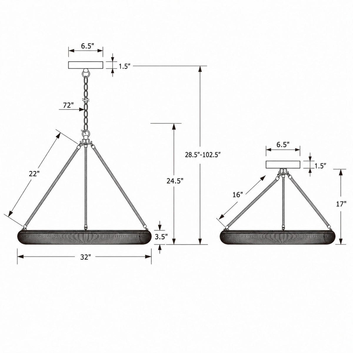 Oakley 32'' Integrated LED Semi Flush Mount dimensions