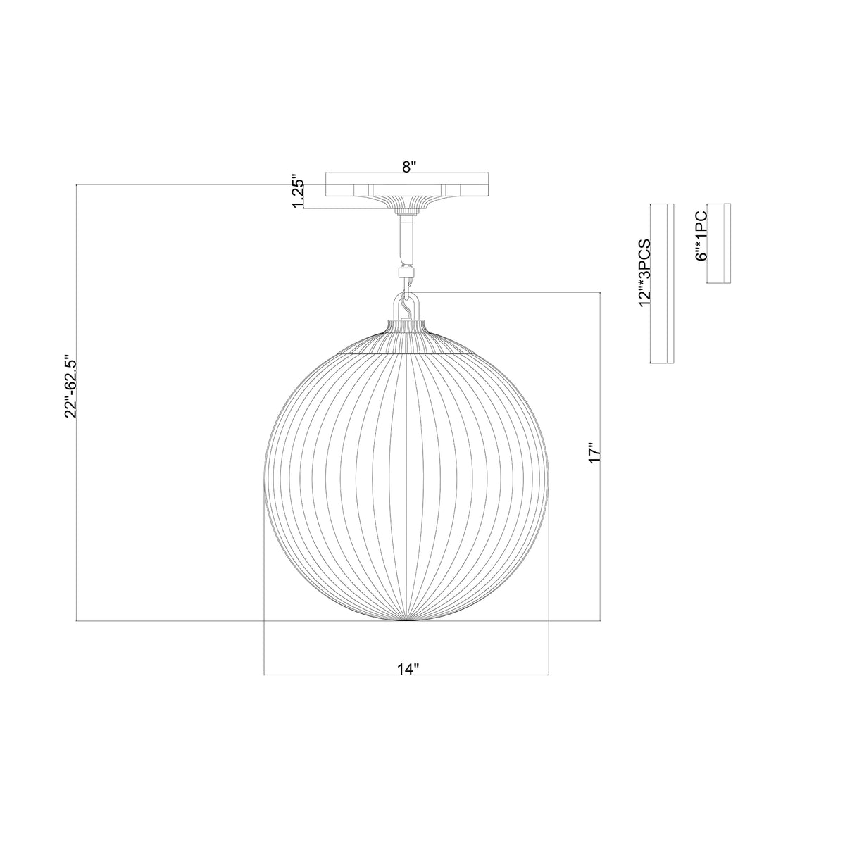 Orly 14'' Pendant dimensions
