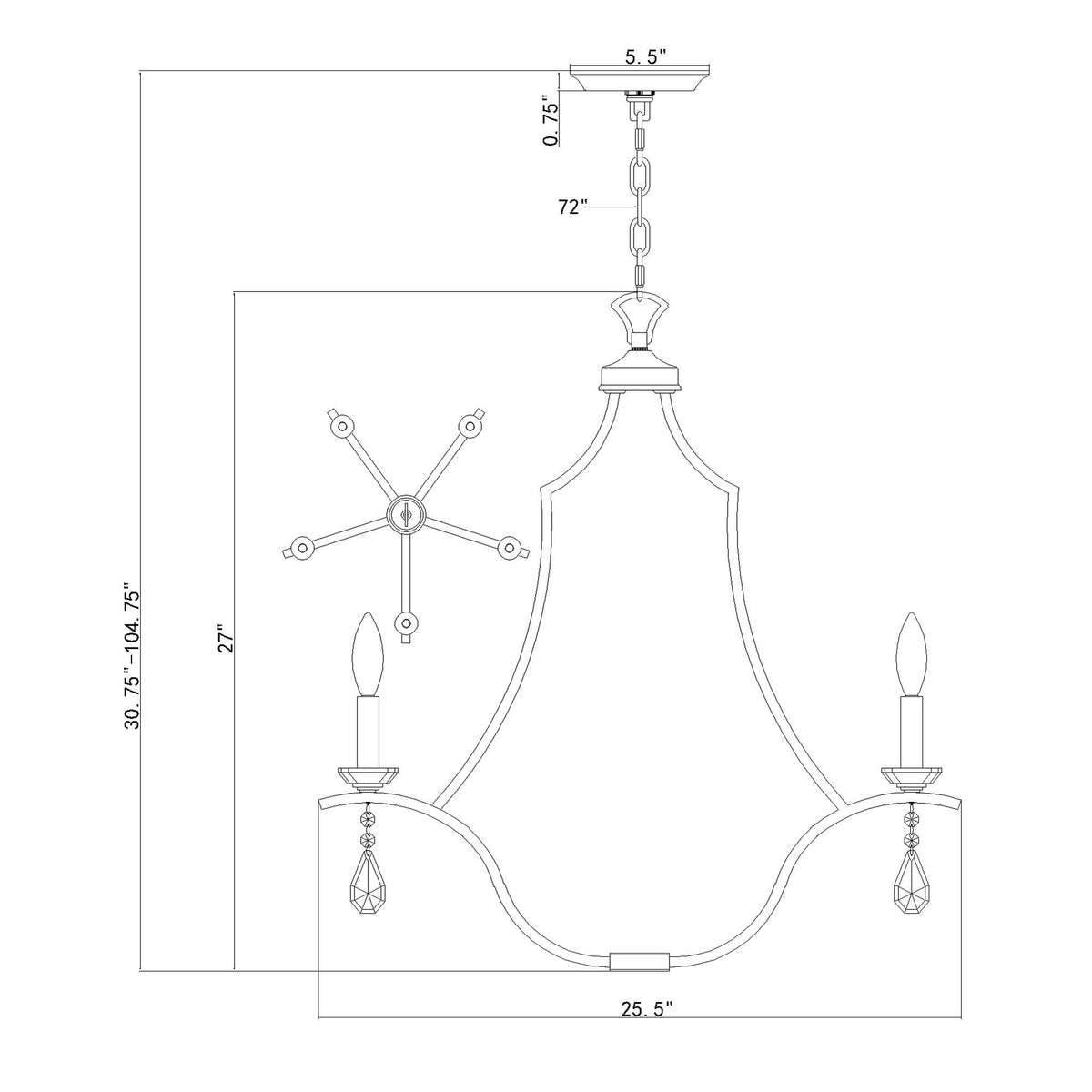 Perry 25.5'' Chandelier dimensions