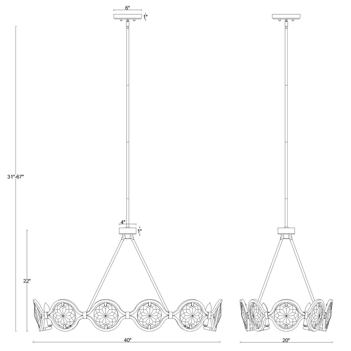 Quincy 40'' Linear Chandelier dimensions
