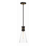 Quinn 7'' Pendant in Matte Black - Textured Gold - Front View (QUN-1500-MK-TG)