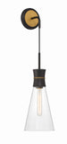 Quinn 7'' Sconce in Matte Black - Textured Gold - Front View (QUN-1501-MK-TG)