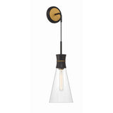Quinn 7'' Sconce in Matte Black - Textured Gold - Front View (QUN-1501-MK-TG)