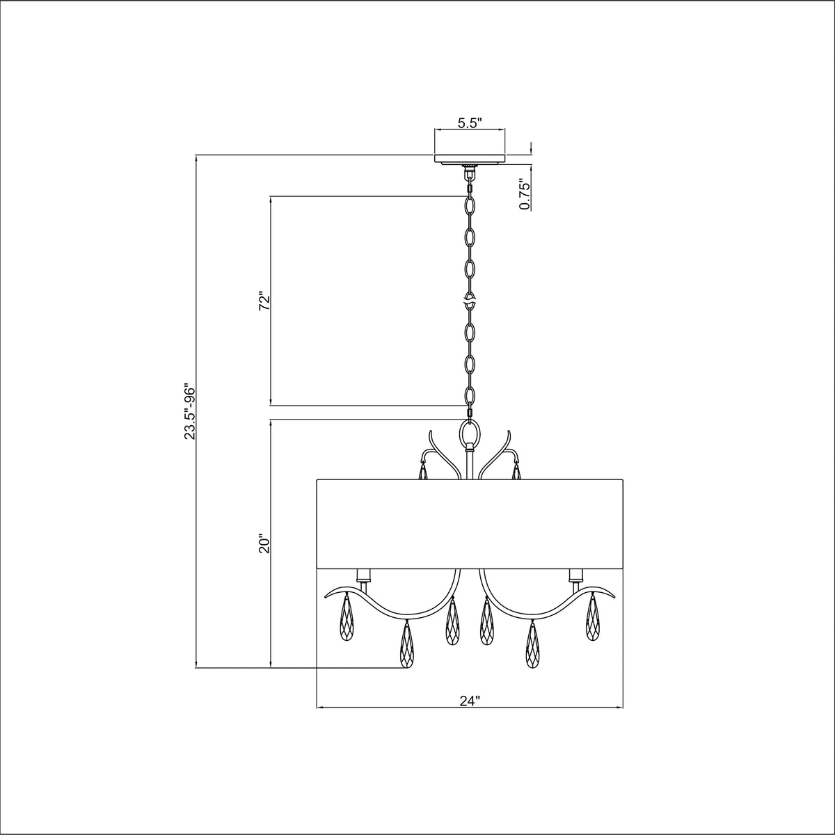 Rollins 24'' Chandelier dimensions
