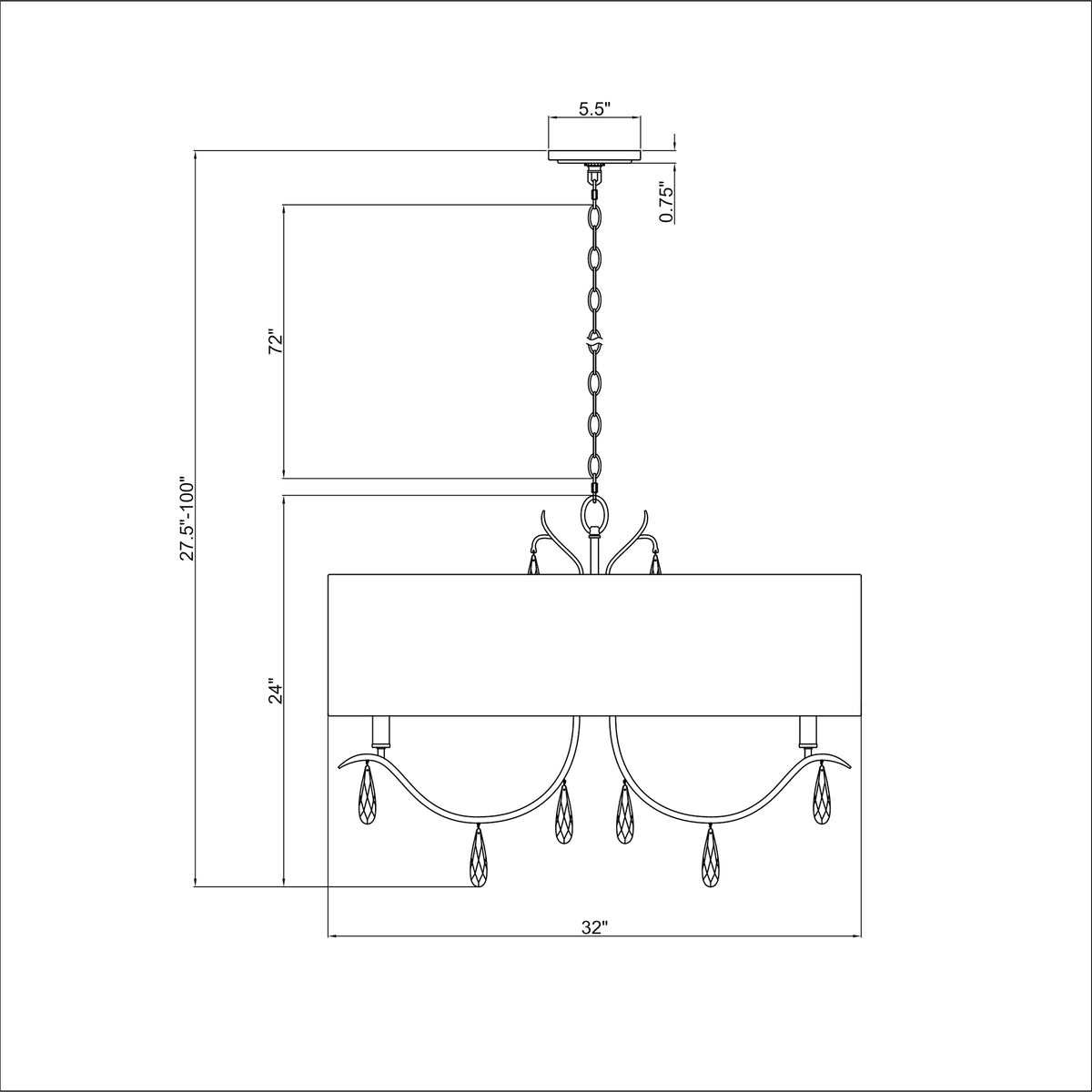 Rollins 32'' Chandelier dimensions