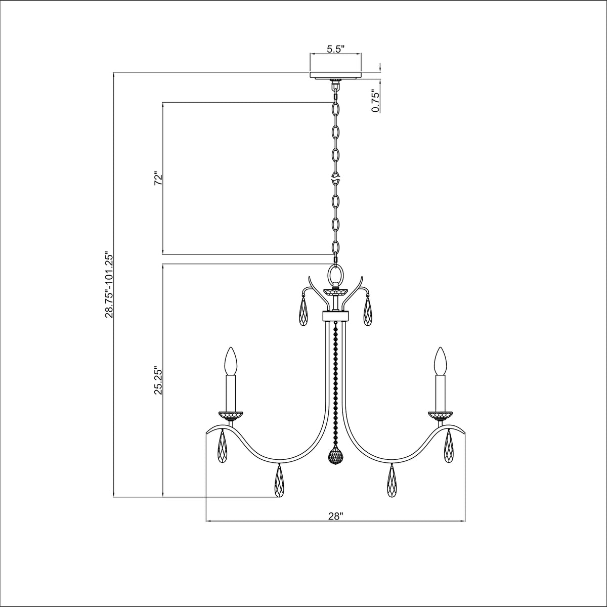 Rollins 28'' Chandelier dimensions