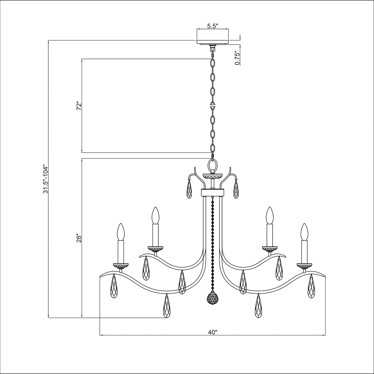 Rollins 40'' Chandelier dimensions