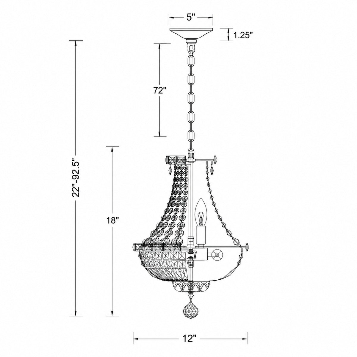 Roslyn 12'' Chandelier dimensions