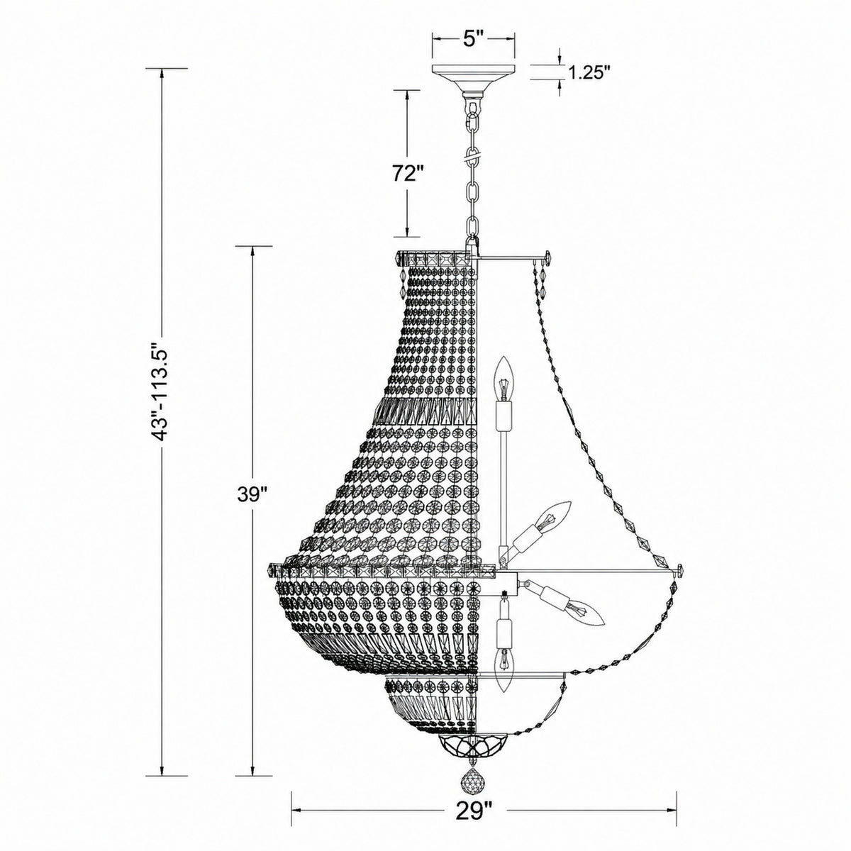 Roslyn 28'' Chandelier dimensions