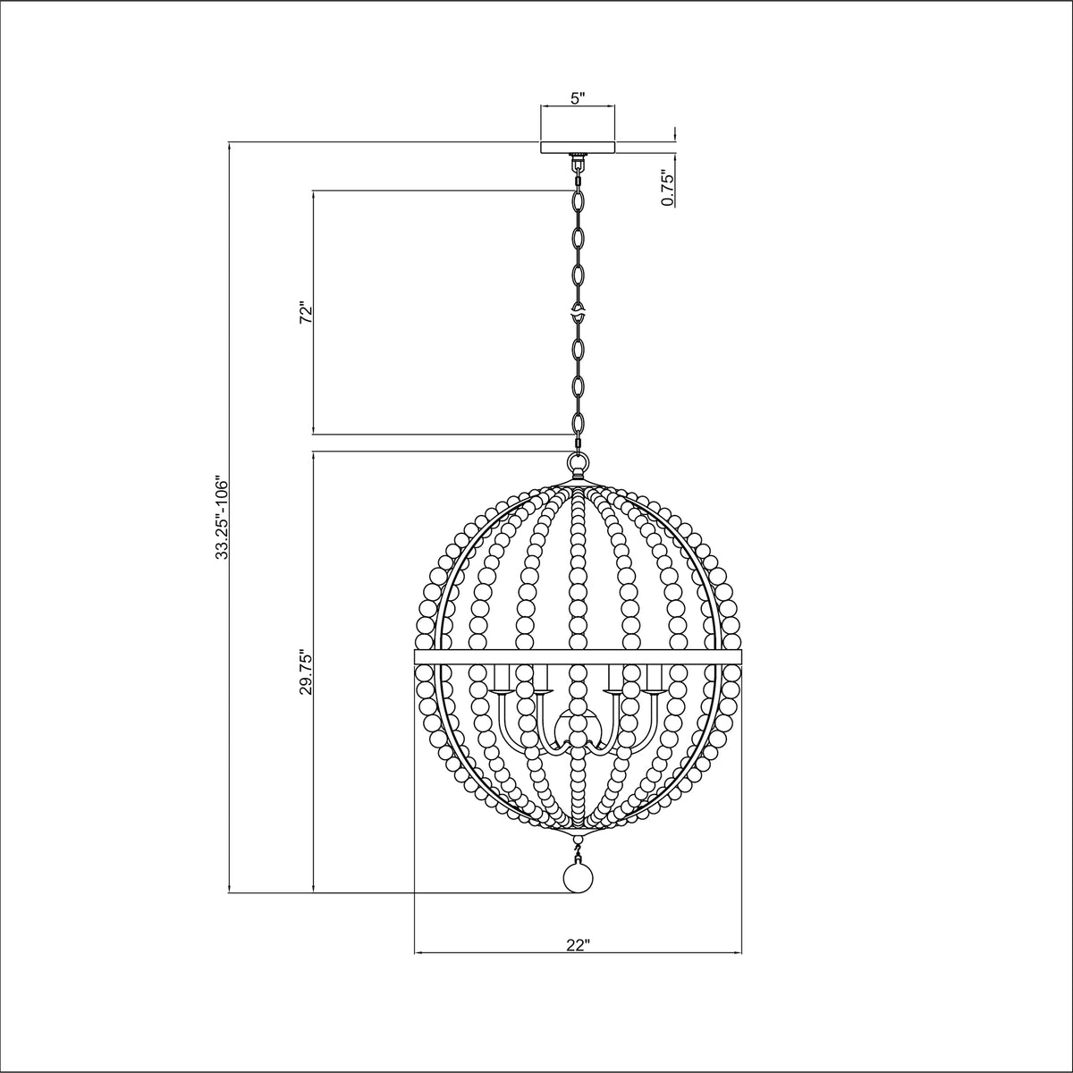 Roxy 22'' Chandelier dimensions