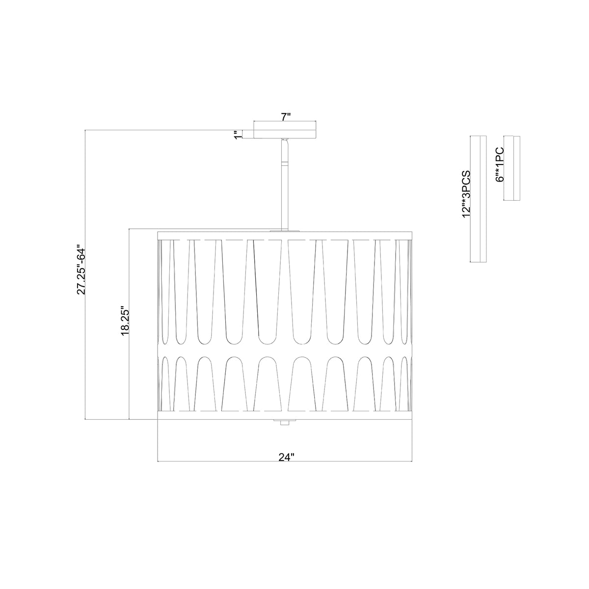 Royston 24'' Pendant dimensions