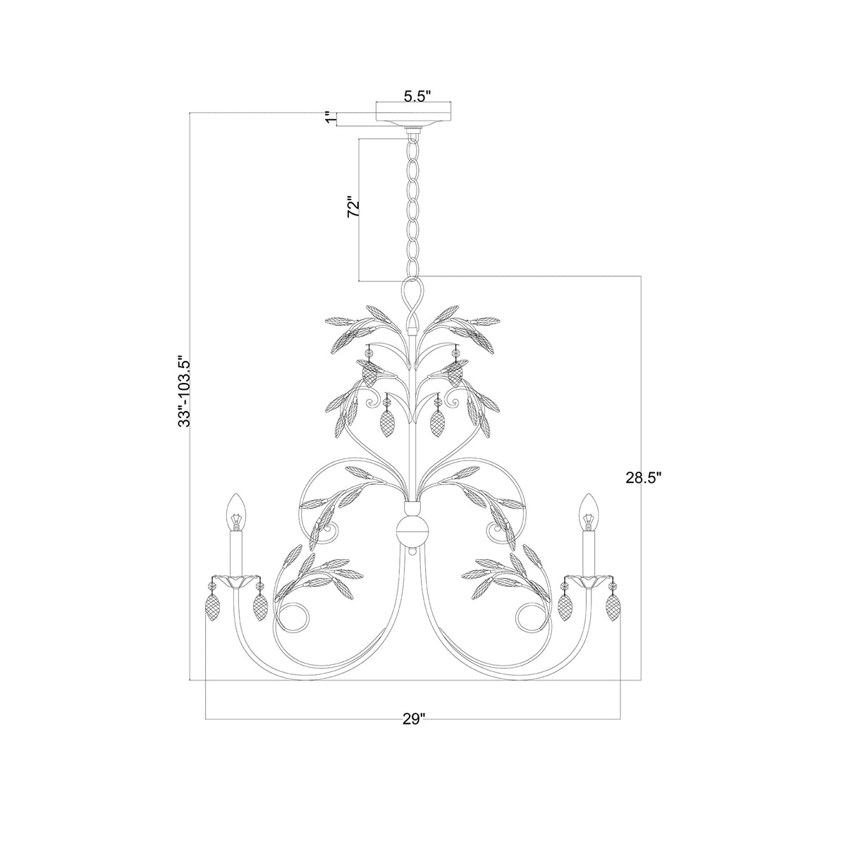 Sadie 29'' Chandelier dimensions