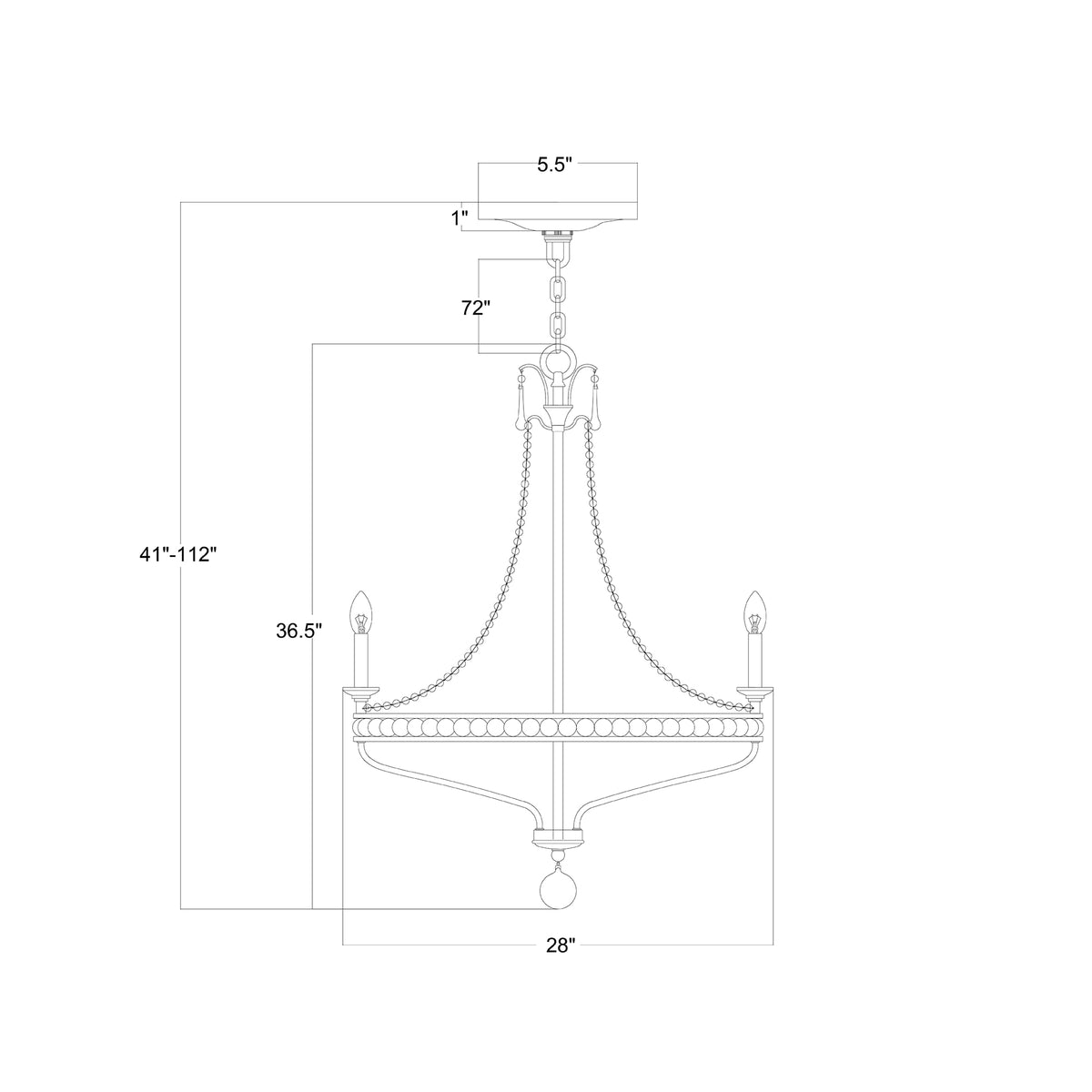 Seville 28'' Chandelier dimensions