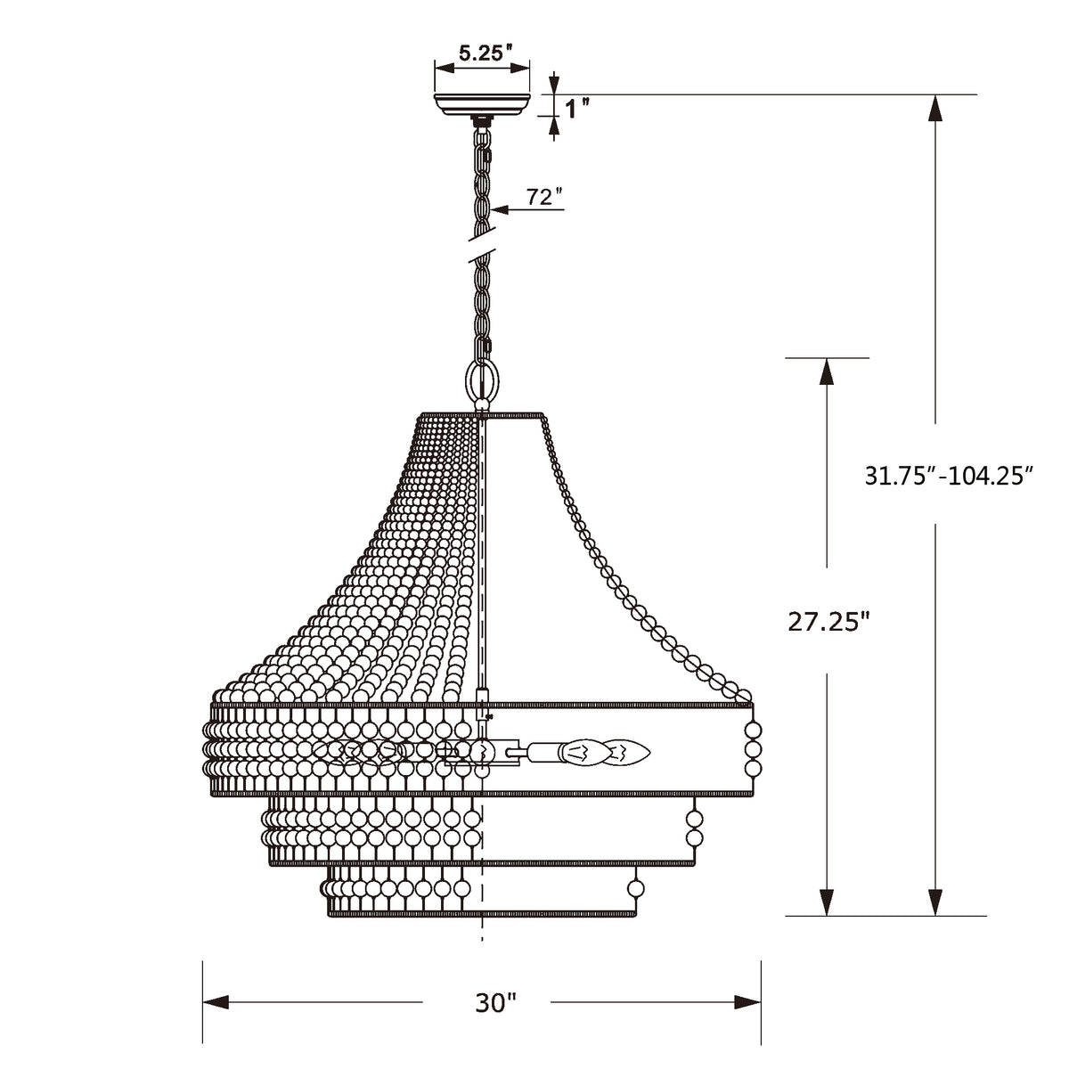 Silas 30'' Chandelier dimensions