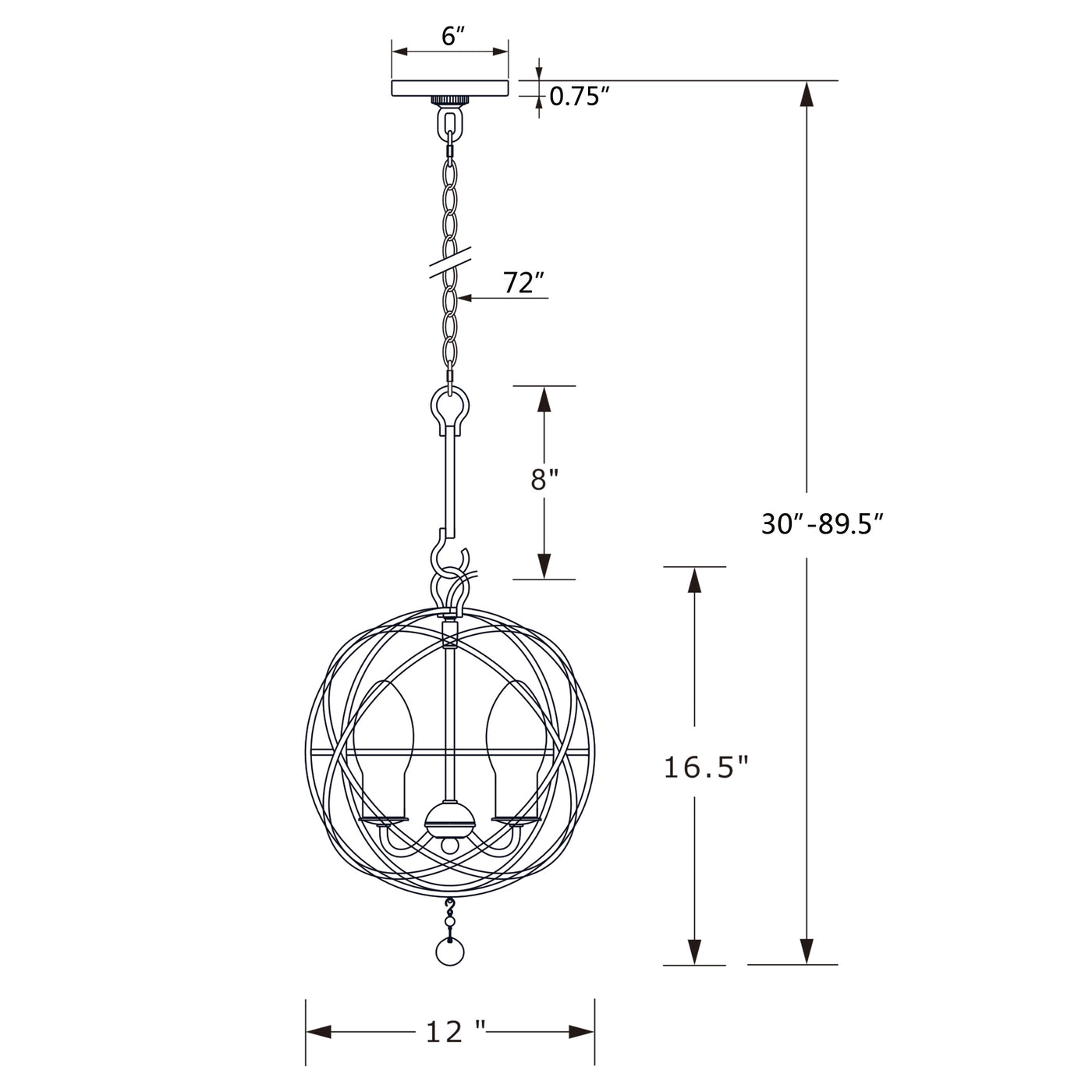 Solaris 12'' Outdoor Chandelier dimensions