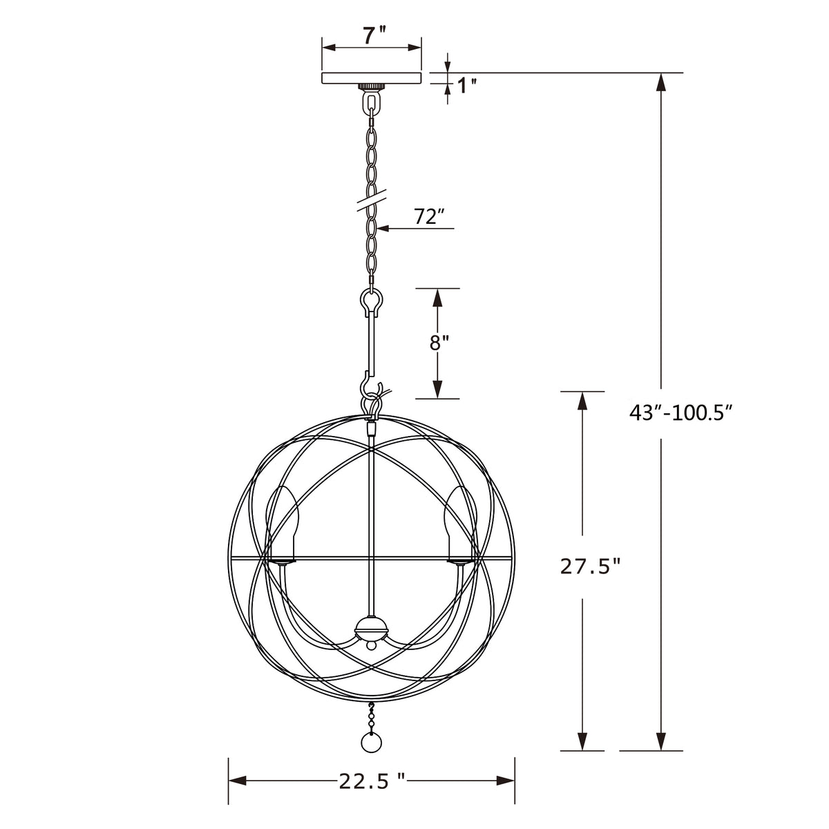 Solaris 22.5'' Outdoor Chandelier dimensions